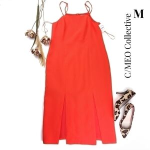 C/MEO Collective Orange Fron Panel Slit Spaghetti Strap Dress Sz M